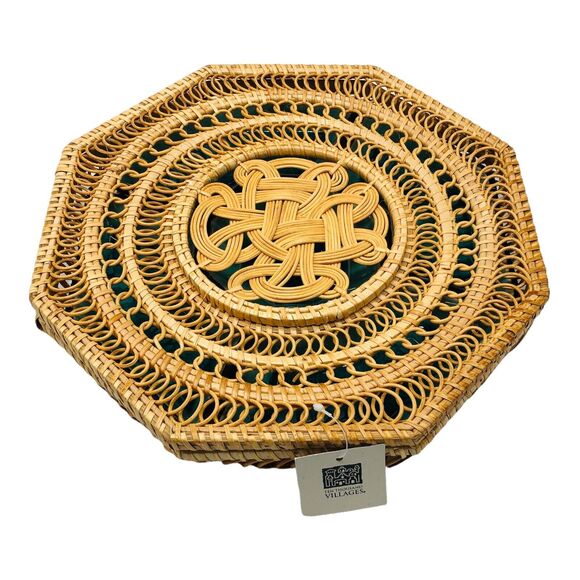 Boho Artisan Handmade Pottery Serving Tray Rattan Covered Snack Appetizer Dish - Picture 6 of 10